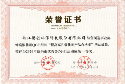 喜讯！贵宾会环保荣获2020年绍兴市优秀QC小组一等奖