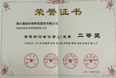 贵宾会环保喜获浙江省优秀QC小组活动成果二等奖     质量管理小组工作又上新台阶